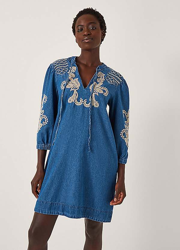 tiered denim dress Cowgirl Belted Button Up Tiered Midi Denim Dress Small (2/4)