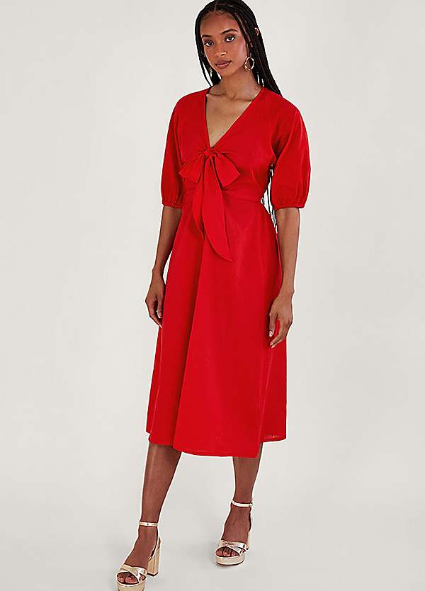 Monsoon Inez Plain Tie Front Midi Dress Grattan