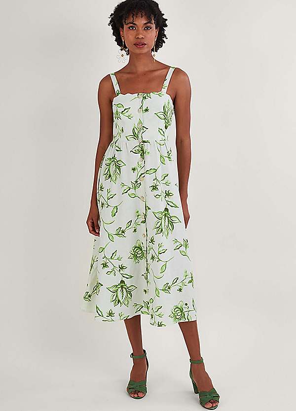 Green and white store floral midi dress