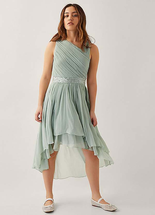 monsoon one shoulder dress One-Shoulder Drape Skater Dress Blue