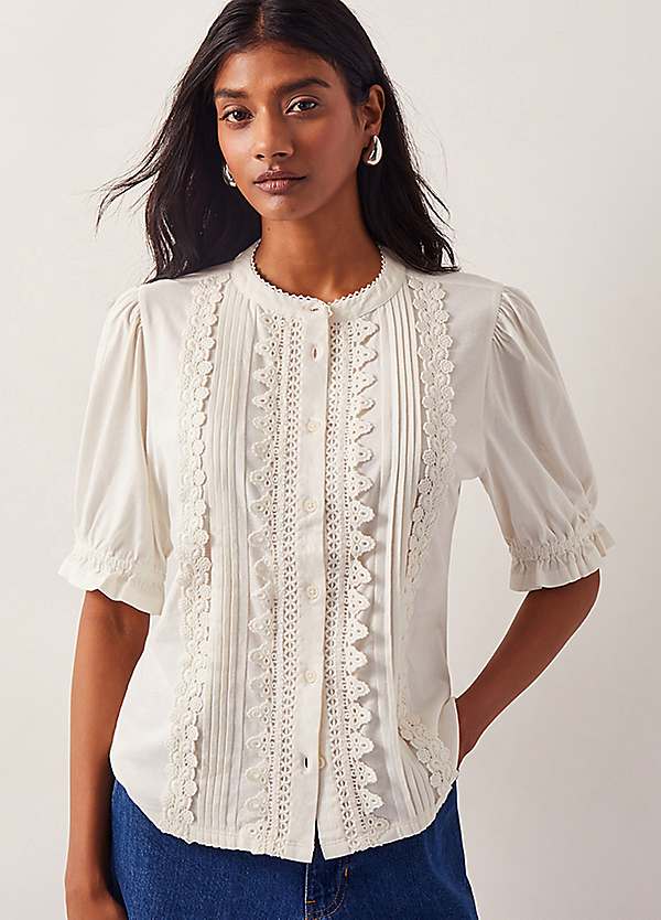 Monsoon Lia Lace Puff-Sleeve Blouse | Grattan