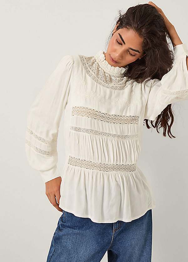 トップス Hella EMBROIDERY LACE BLOUSE Monsoon Lila Embroidered Lace Panel Blouse | Grattan