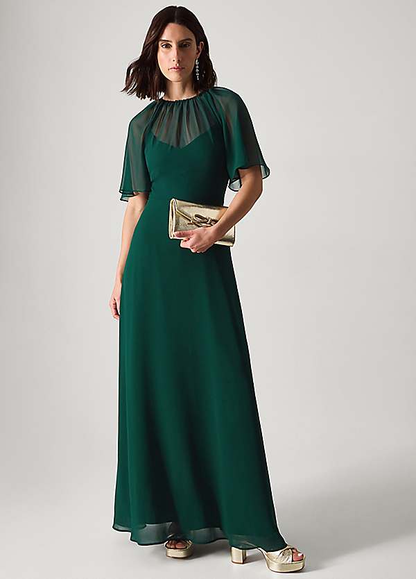 green emerald velvet dress Angel Sleeve Maxi Satin Dress / Emerald Green  Style Cheat