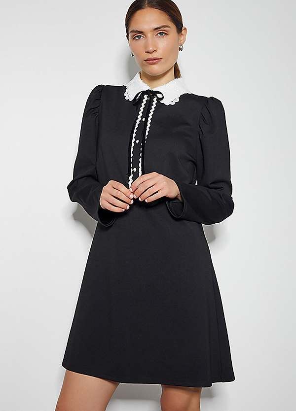 Monsoon Polly Lace Collar Ponte Mini Dress | Grattan