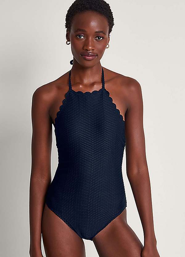 Scalloped one shoulder swimsuit sale