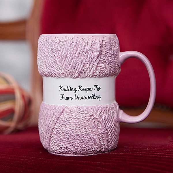 Boxer Gifts Novelty Knitting Keeps Me From Unravelling Pink Knitting Mug