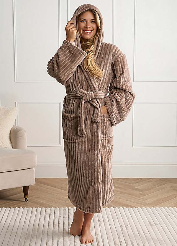 ribbed dressing gown Yours Women's Plus Size Grey Ribbed Trim Hooded Dressing Gown Size 26-28