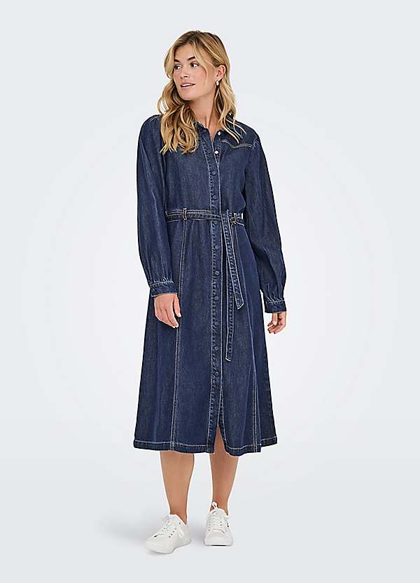 knee length dresses for ladies Zip Front High Waist Denim Dress – Secret Label