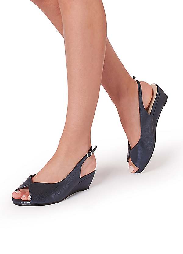 Paradox London 'Janine' Navy Wide Fit Low Wedge Heel Sandals Grattan