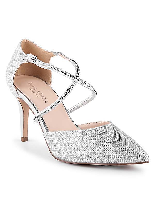 Silver peep store toe heels