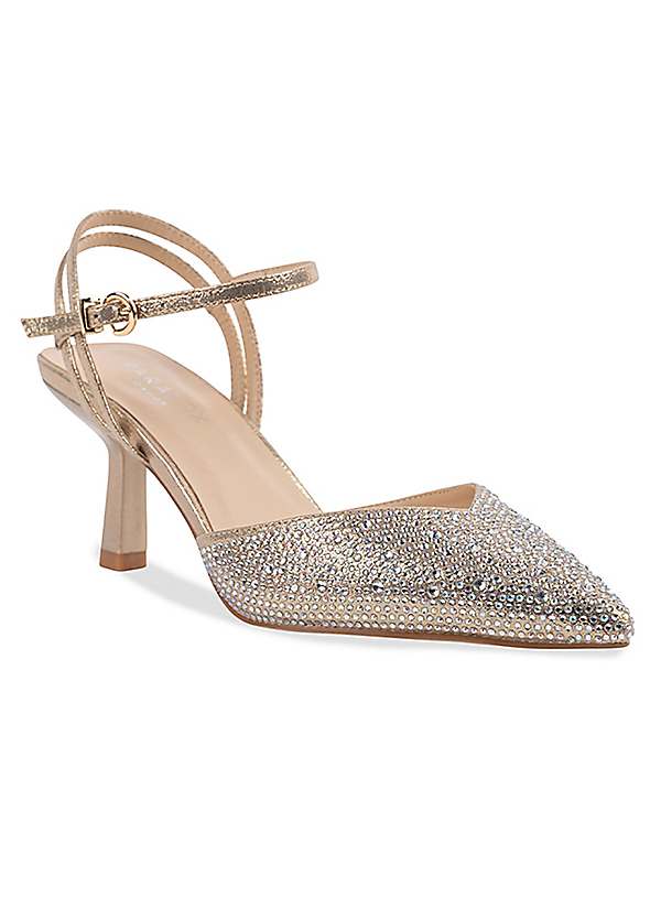 Paradox London Reba Champagne Shimmer Mid Heel Ankle Strap Court Shoes