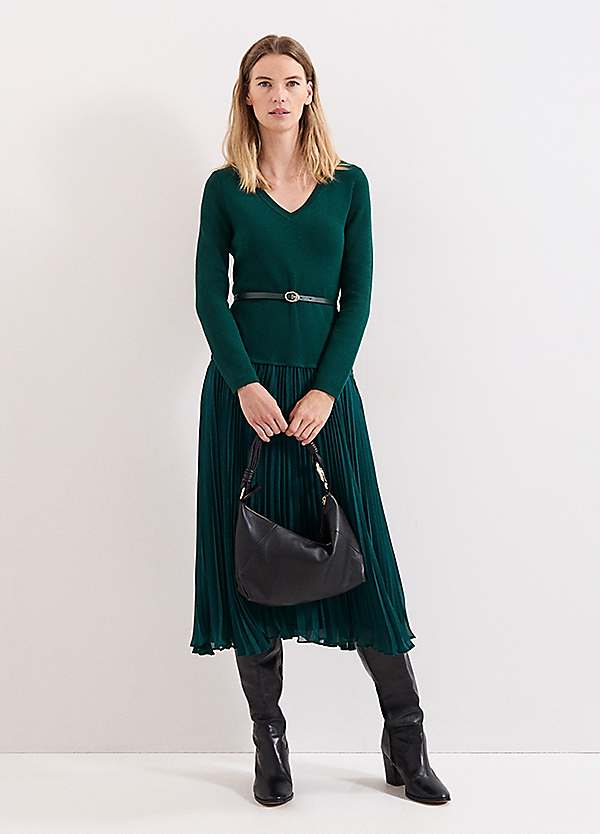 slim fit dress slacks Phase Eight Dark Green Petite Gracie Sunray Pleated Midi Dress UK 20 - main image 1