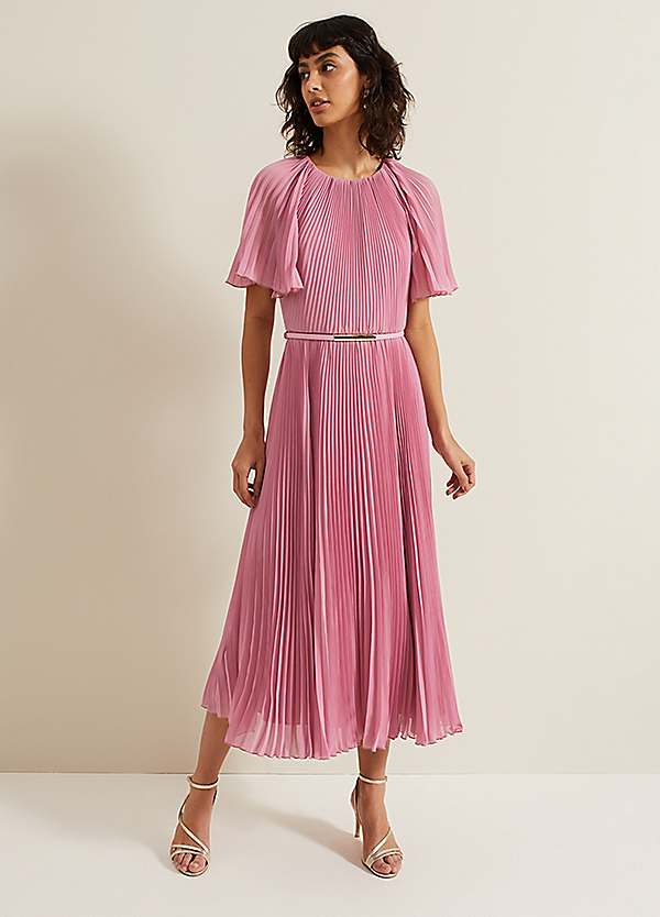 Phase Eight Kathleen Pleated Plain Midi Dress | Grattan