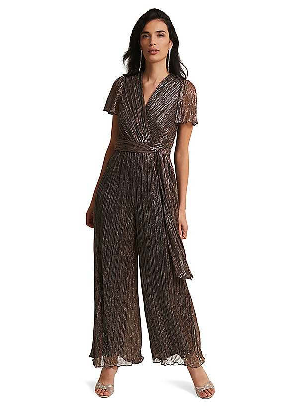 Phase Eight Stella Bronze Plisse Wide Leg Jumpsuit