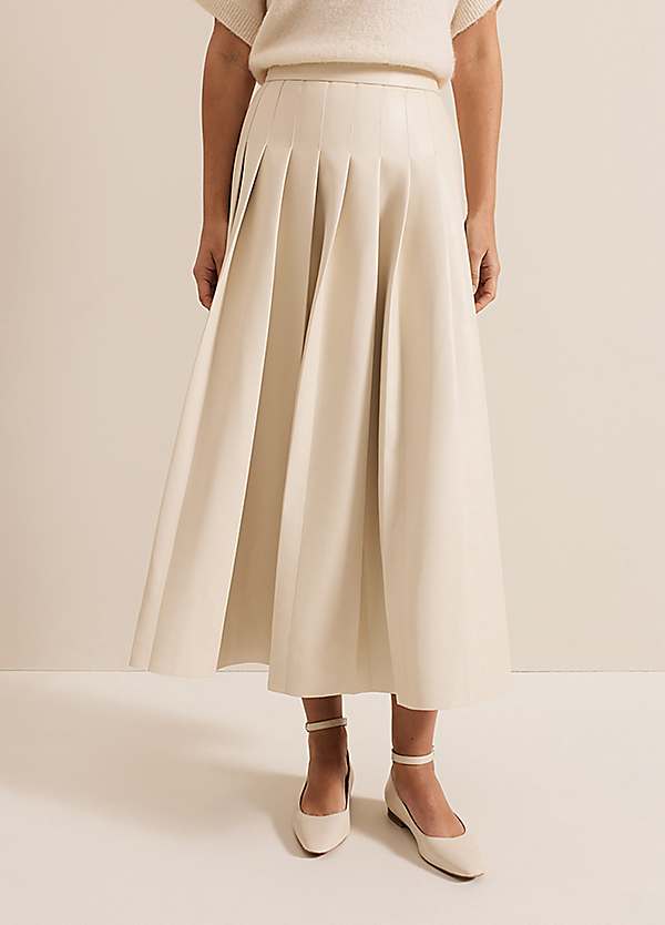 Phase Eight Susie Cream PU Pleated Midi Skirt | Grattan