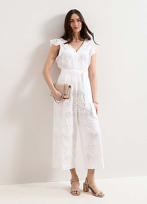 Phase Eight Talulah Broderie White Jumpsuit | Grattan