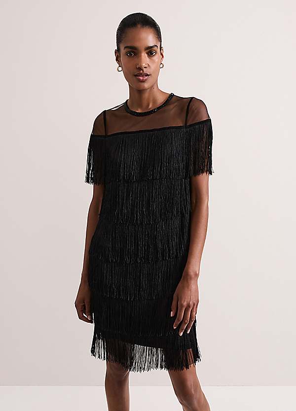 princess polly baby blue dress Phase Eight Viola Black Fringe Mini Dress