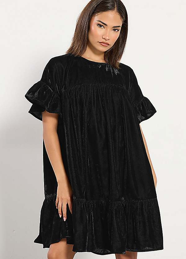 PixieGirl Petite Velvet Frill Smock Mini Dress | Grattan