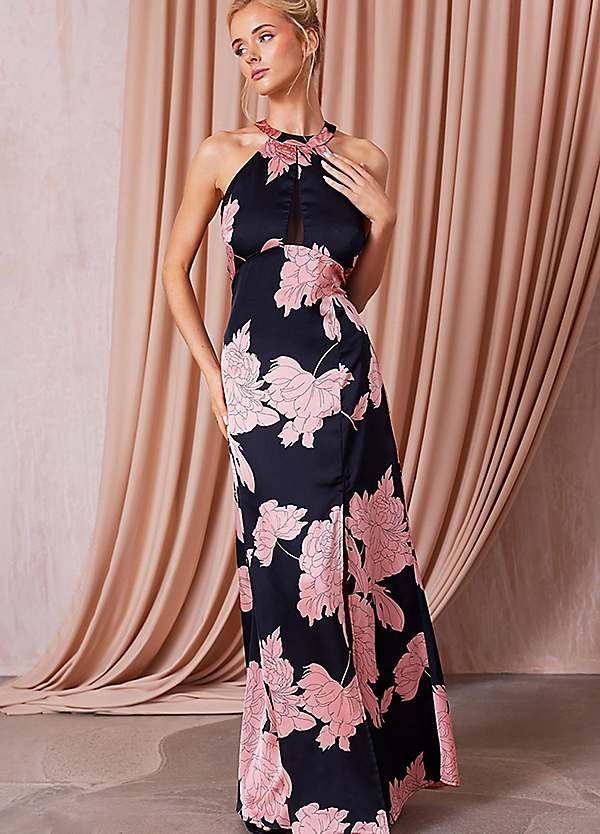 Quiz pink chiffon maxi on sale dress