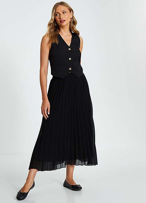 Midi length black pleated skirt hotsell