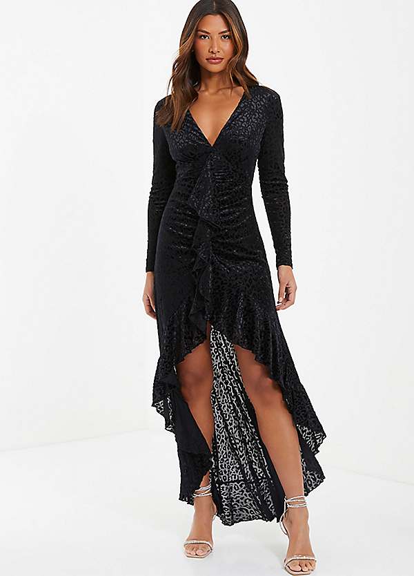 Quiz sequin long sales sleeve maxi dress