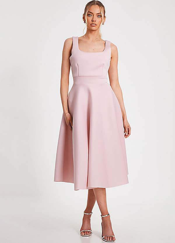 pink midi skater dress Betty Asymmetric Neckline Skater Midi Pink Girl In Mind