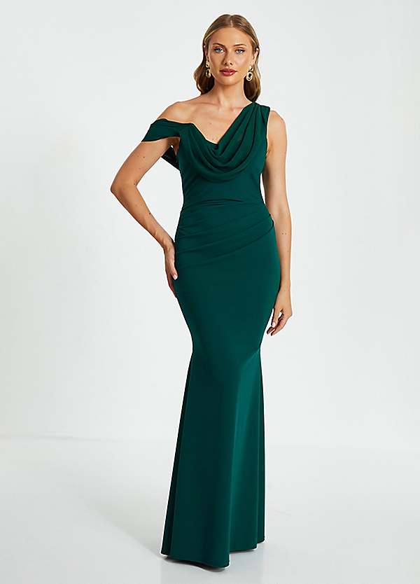 Quiz Bottle Green One Shoulder Cold Shoulder Detail Maxi Dress Grattan