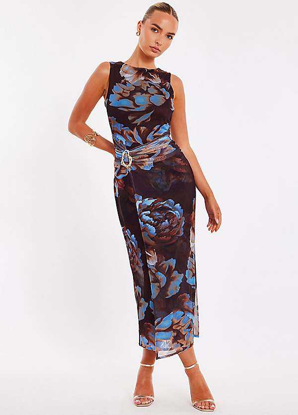 princess polly baby blue dress Quiz Brown Floral Mesh Midaxi Dress