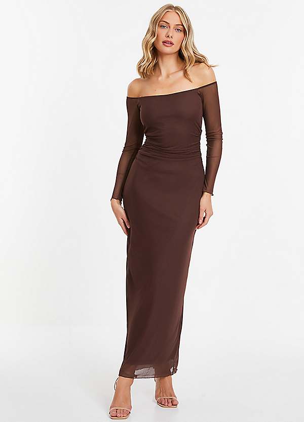 Quiz Brown Mesh Bardot Midaxi Dress Grattan