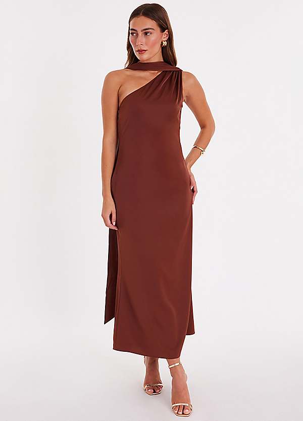 Quiz Brown Satin Midaxi Dress with Scarf Detail | Grattan Quiz Brown Satin Midaxi Dress with Scarf Detail | Grattan