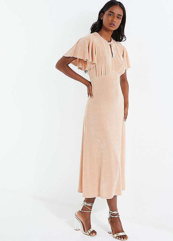 Quiz Champagne Light Knit Midi Dress with Keyhole Neckline