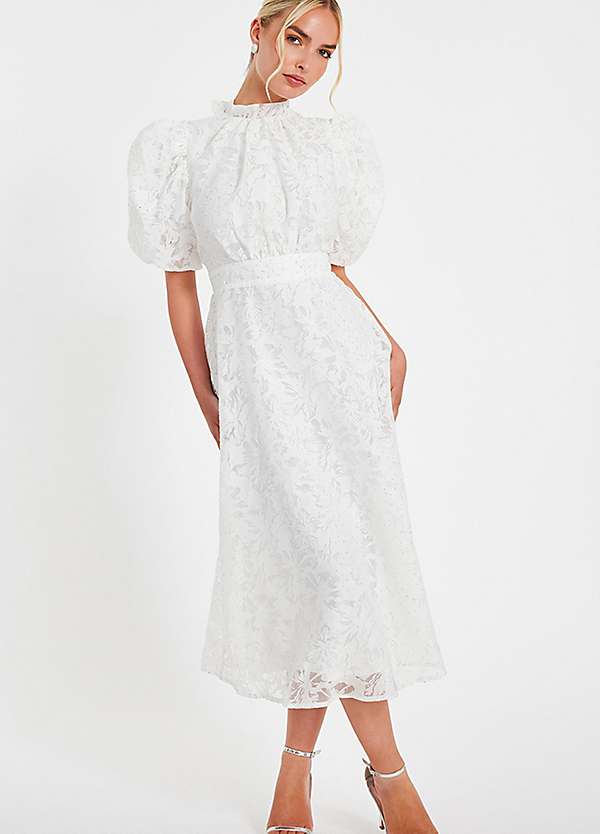 Quiz Chiffon Jacquard Puff Sleeve Midaxi Dress