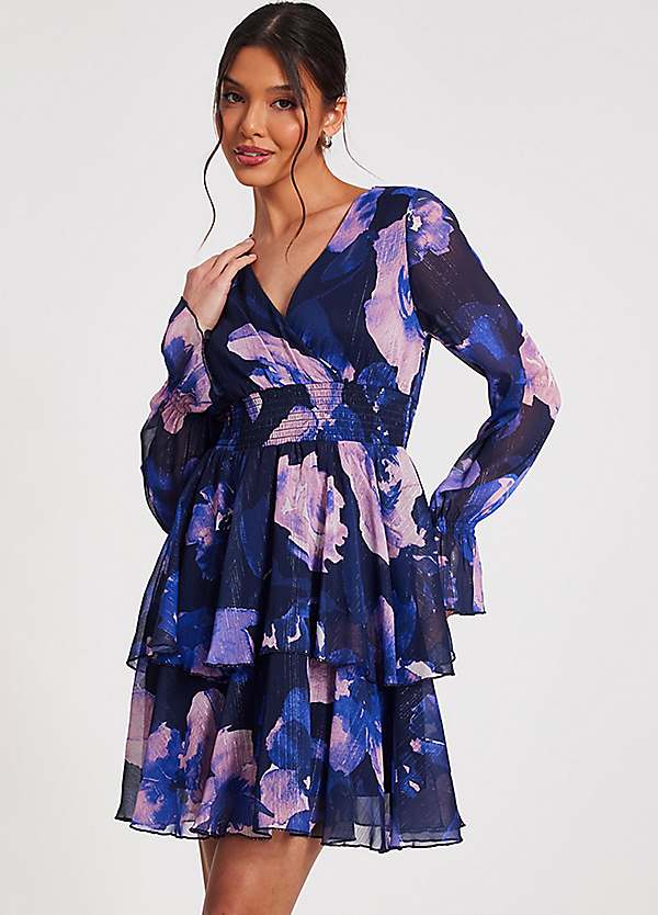 Quiz Front Wrap Double Tier Skater Dress | Grattan