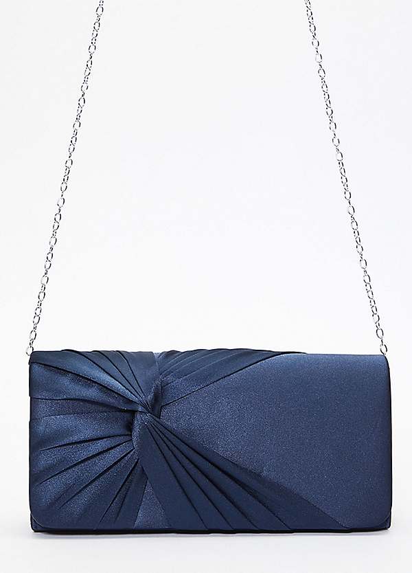 Quiz Navy Satin Twist Clutch Bag