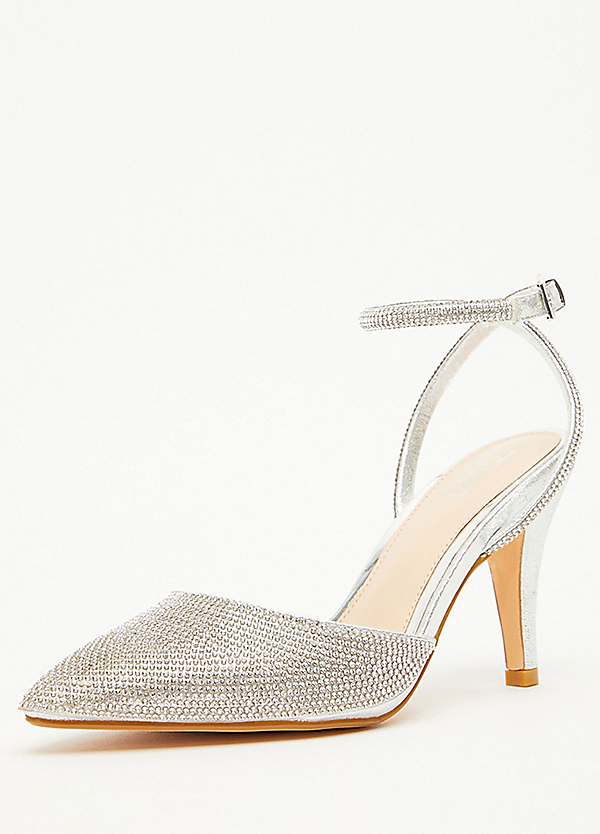 Quiz silver hot sale diamante heels