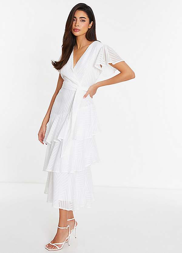 Floral Dress White Midi Formal Dress Shop White Wrap Dress Short Sleeve  Outlet Online White Short