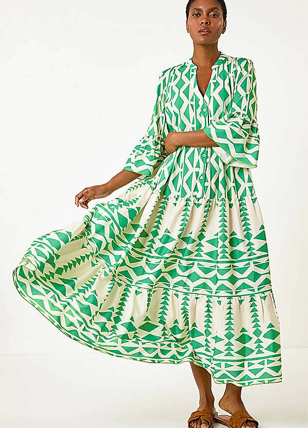 Roman Aztec Print Tiered Midi Smock Dress | Grattan