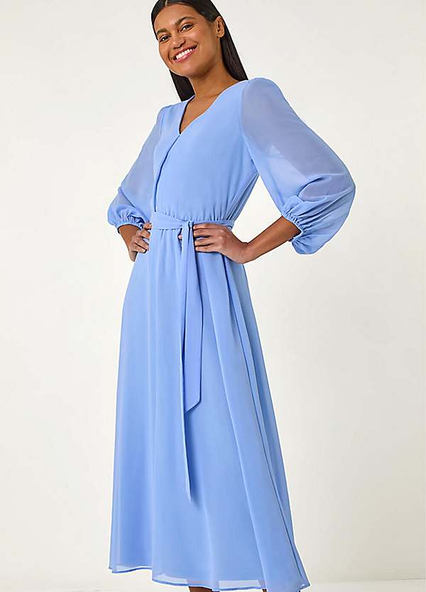 Roman Chiffon V-Neck Midi Dress