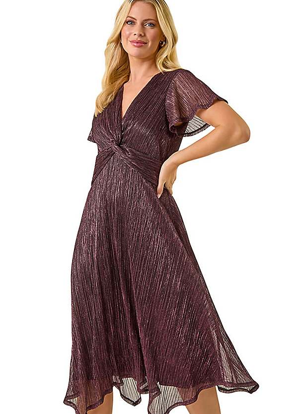 Roman Petite Shimmer Twist Front Midi Dress | Grattan Roman Petite Shimmer Twist Front Midi Dress | Grattan