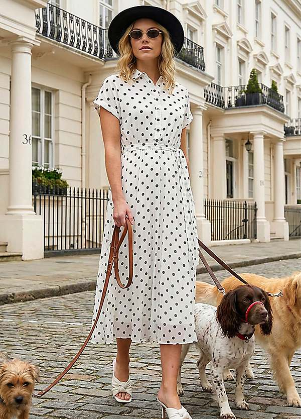 Roman Polka Dot Pleated Shirt Midi Dress | Grattan