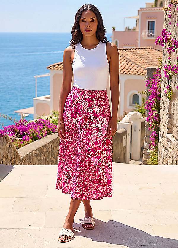 Roman Vivid Multi Floral Print A-Line Skirt | Grattan