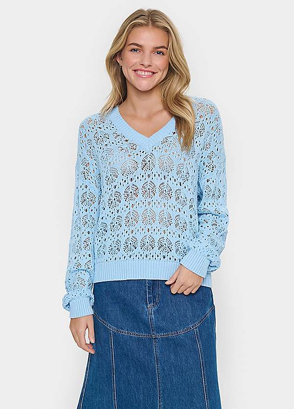 Saint Tropez JunaSZ V-Neck Knitted Lace Pullover | Grattan