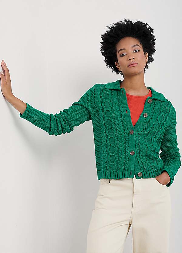 トップス 24AW WASHABLE MERINO CORD CARDIGAN Seasalt Cornwall Green Forest Ridge Cable Knit Collared Cardigan
