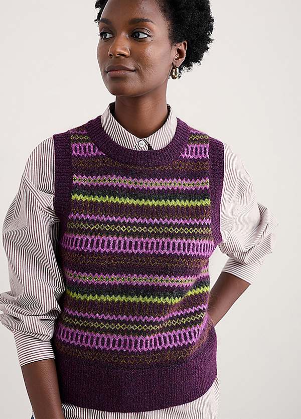 Seasalt Cornwall Purple Annik Fair Isle Vest | Grattan