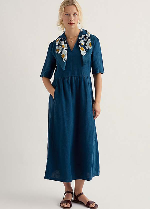 seasalt cornwall linen dress Seasalt Cornwall Green Carved Wood Linen Sleeveless Dress