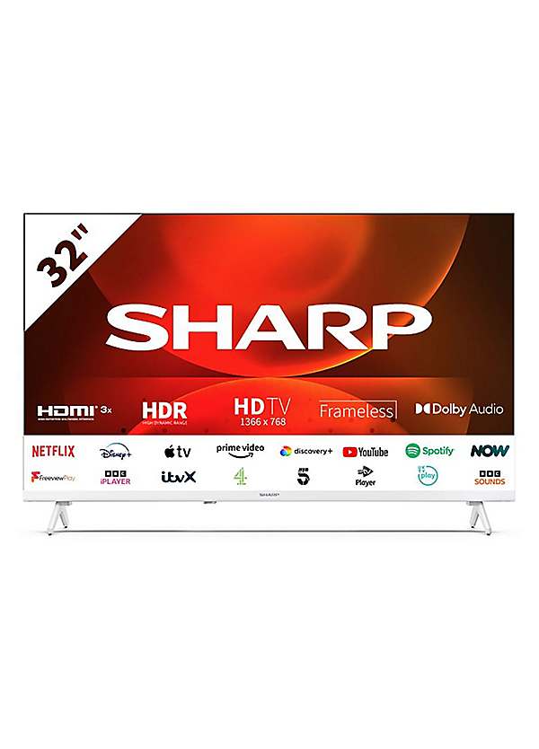 Sharp 32FH2KW 32 Inch HD Frameless LED Smart Android TV White