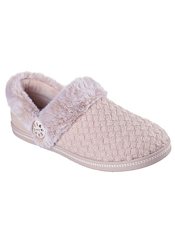 Skechers Blush Cosy Campfire Quilted Faux Fur Knit Button Slippers