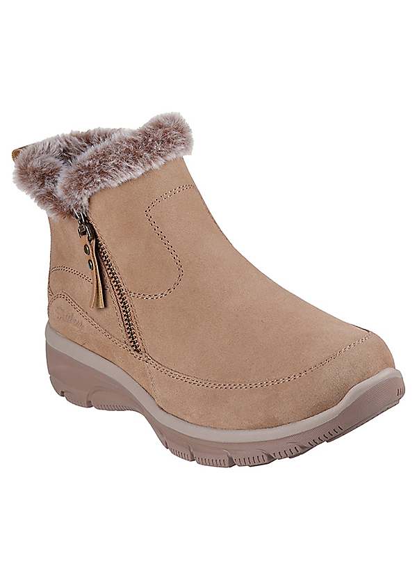 Skechers Easy Going Tan Faux Fur Zip-Up Boots Grattan