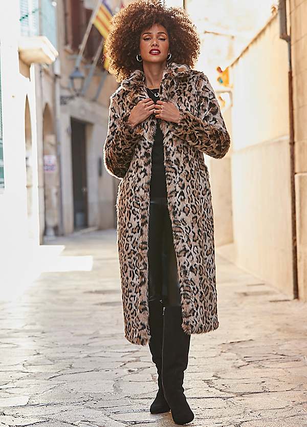 Leopard Print Fake Fur Coats Plus Size Long Coat Plus Size Faux