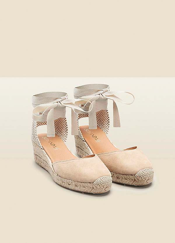 Sosandar Lucia Taupe Valenciana Low Heel Wedge Espadrille Sandals